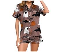 Nightdress with Dressing Gown Set with Halloween Print for Women Batiste, coffee, XL