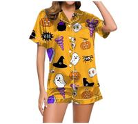 Nightdress with Dressing Gown Set with Halloween Print for Women Batiste, yellow, XL
