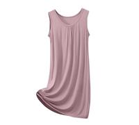 Nightdress Women UK Summer Sleeveless Round Neck Nightgowns Solid Pleated Front Nightshirt Loose Tunic Sleepwear Casual Sundresses Knee Length Tank Dress Super Soft Lightweight Baggy Pyjamas s