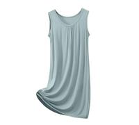 Nightdress Women UK Summer Sleeveless Round Neck Nightgowns Solid Pleated Front Nightshirt Loose Tunic Sleepwear Casual Sundresses Knee Length Tank Dress Super Soft Lightweight Baggy Pyjamas s