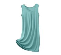 Nightdress Women UK Summer Sleeveless Round Neck Nightgowns Solid Pleated Front Nightshirt Loose Tunic Sleepwear Casual Sundresses Knee Length Tank Dress Super Soft Lightweight Baggy Pyjamas s