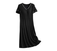 Nightdress Women's Nightdress 95% viscose made from 5% spandex Elegant Knit Sleepwear Pajama Sleeping Lounging (Black, M)