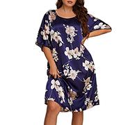 Nightdresses for Women Uk Plus Size Casual Maternity Pyjamas V Neck Short Sleeve Nightdresses for Women Uk Floral Printed Nightgown Lingerie Satin Chemise Lingerie Sexy Nightie Full Slips Sleep Dress
