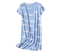 Nightdresses for Women UK Plus Size Women's Cotton Nightgowns Sleepwear Short Sleeves Shirt Casual Print Sleepdresses 2024 Spring and Summer New Cartoon Printing Home Clothes Pjs Large Pajamas Sales