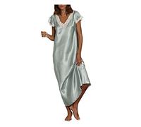 Nightdresses for Women UK Sale Clearance Long Nightdresses Silk Nighties Lace Soft Stretch V-Neck Loose Pajama Dress Short Sleeve Nightgowns Plus Size Nighties Elegant Homewear Long Dresses Sleepwear