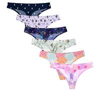 Nightease Women's Ice Silk Thong Pack of 6 No Show Panties Low Rise G-String Seamless Knickers Underwear (L, Style4)