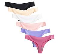 Nightease Women's Silk Thong Pack of 6 No Show Panties Low Rise G-String Seamless Knickers Underwear (S, Style1)