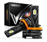 NIGHTEYE H11 LED Headlight Bulbs, 18,000LM, 6500K, 1:1 Halogen Size, 2 Pack | 400% Brighter,Plug & Play, IP68 waterproof protection for reliable all-weather driving, 50,000 hours, fanless,fit H8/H9