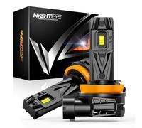 NIGHTEYE H11 LED Headlight Bulbs, 28,000LM, 90W, 1:1 Halogen Size, 2 Pack | 900% Brighter,6500K Cool White Super Bright, Fan cooling, IP68 Waterproof, 50,000 hours,fit H8/H9