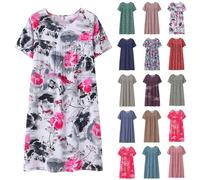 Nightgown For Older Women, Women Nightdress Pyjamas Classic Elegant Style Nighties With Exquisite Prints Loose Fit Soft Night Dress Short Sleeve Nightgown Summer Plus Size Sleepwear Nightwear