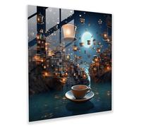 Nighthawks Surreal Glass Print - Nighthawks, Dream-Like Atmosphere, Mesmerizing, Nighthawks, 12" x 12"