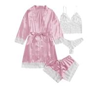 Nighties for Women Plus Size - S 4 Piece Lace Satin Strap Sleep Set With Robe Seductive And Comfortable (White S)