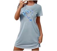 Nighties for Women Soft Ladies Nightdresses Loose Chemise Night Dress Lace Short Sleeve Nightshirt Button Nightgown V-Neck Sleepwear Summer Sleepshirts Love Heart Print Floral S M L XL 2XL