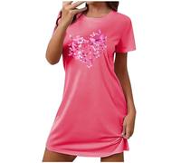 Nighties for Women Soft Ladies Nightdresses Loose Chemise Night Dress Lace Short Sleeve Nightshirt Button Nightgown V-Neck Sleepwear Summer Sleepshirts Love Heart Print Floral S M L XL 2XL