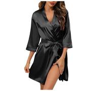 Nighties for Women Women's Bride Bridesmaids Robe Short Satin Robes for Wedding & Bridal Party Silk Bathrobes for Women (Black, L)