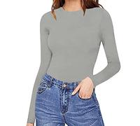 Nighties for Women Womens Crew Neck Long Sleeve Bodysuit Comfortable Against The Skin Tops Body Suits Women Clothing (Grey, XL)