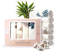 Nightingale Baby Washcloths, Organic Cotton Muslin with Rayon Made from Bamboo - Soft Burp Cloths for Newborn Sensitive Skin - 12x12 Face or Baby Towel - Bath Baby Essentials - 6 Pack (Feathers)