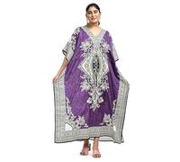 NIGHTINGALE COLLECTION Women’s Kaftan Beach Dress - Elegant V Neck Drawstring Summer Dress, Flowy Maxi Tunic, Beach Cover Up for Women, Lightweight Polyester Resort Wear (Purple, One Size)