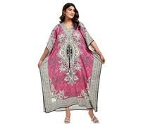 NIGHTINGALE COLLECTION Womens Long Kaftans Printed Dress with Waist Tie. (Bubble Gum, One Size)