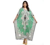 NIGHTINGALE COLLECTION Womens Long Kaftans Printed Dress with Waist Tie. (Mint Green, One Size)