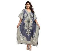 NIGHTINGALE COLLECTION Womens Long Kaftans Printed Dress with Waist Tie. (Shadow Grey, One Size)