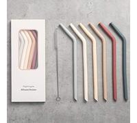 Nightingale Reusable Silicone Straws - Bendy Drinking Straw with Cleaning Brush - Collapsible and Bendable Travel Straw for Kids - Dishwasher Safe, Food-Safe - Set of 6 (Oak Multi)