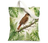 Nightingales Bird Canvas Tote Bag for Shopping 13 * 15, Tropical Plant Botanical Leaf Reusable Grocery Shoulder Cloth Bag for Women, Monstera Painting Gift Decoration