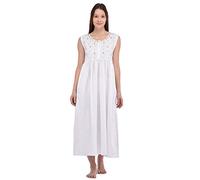 Nightingales White Embroidered Cotton Sleeveless Nightdress