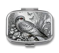 Nightjar Dusty Miller pilldispenser with Mirror 2 Compartments Waterproof PillCase for Purse Pocket Non-Slip Grip Travel Medicine Organizer Container Box for Vitamin Fish Oil Supplement