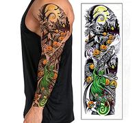 Nightmare Before Christmas Full Arm Sleeve Realistic Temporary Tattoo, Halloween Pumpkin Fake Tattoo Sticker Transfer, Mens, Womens, Kids