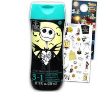 Nightmare Before Christmas Kids Shampoo, Conditioner, Body Wash 8 Oz Bottle - Bundle with Disney 3-in-1 Scary Blueberry Scented Body Wash, Shampoo & Conditioner Plus Stickers | Disney Bathroom Set
