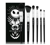 Nightmare Before Christmas Makeup Brushes - 5pcs Corpse Bride Anime Make Up Brush Set Silver Drawstring Bag Included (Cool Black Brush)