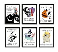 Nightmare Before Christmas Posters, Halloween Kitchen Bathroom Wall Decorations, Set of 6 Nightmare Before Christmas Art Prints for Room Decor, Jack Sally Gothic Party Supplies, 8x10 inch, Unframed