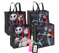 Disney Nightmare Before Christmas Tote Bags for Kids, Adults - Bundle with 4 Jack and Sally Tote Bags Plus Bookmark, Tattoos, More | Nightmare Before Christmas Reusable Grocery Bags, Multicolor,