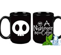 Nightmare Before Coffee 11oz Halloween Mug Ghost Mug Black Ceramic Drinking Mugs for Halloween Party Supplies Table Centerpieces (1pcs)