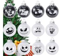 Nightmare Christmas Ball Ornaments-Glitter Christmas Tree Decorations,2.36" Halloween Ornaments forTree, Holiday Hanging Balls Baubles for Home Partv Sunnlies Black or White (12 Pcs)