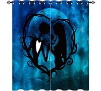 Nightmare Christmas Blackout Curtains Halloween Pumpkin Nightmare Christmas Print Pattern Eyelet Blackout Room Darkening Window Drapes for Bedroom Living Room 2 Panels W117cm x D137cm