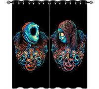 Nightmare Christmas Curtains Halloween Pumpkin Nightmare Christmas Print Pattern Eyelet Blackout Room Darkening Window Drapes for Bedroom Living Room 2 Panels W50 x D140cm