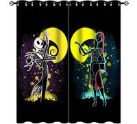 Nightmare Christmas Curtains Halloween Pumpkin Nightmare Christmas Print Pattern Eyelet Window Drapes Suitable for Teens Bedroom Living Room 2 Panels W50 x D140cm