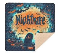 Nightmare Halloween Black Bats Silhouette Orange Halloween Soft Thick Baby Activity Play Mat for Indoor Outdoor Non-Toxic Activity Entertainment Mat for Babies Infants