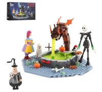 Nightmare Halloween Building Block Set, Jack Skellington, Sally, and The Mayor with Snake Fountain Scene, Compatible with Lego, for Kids and Adult Fans, Creative DIY Display Toy