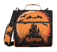 Nightmare Halloween Jack-o'-Lantern Pumpkin Spooky Skeleton Bat 1.5 Inch 3 Rings Sturdy Zipper Binder with Strap Multi-Pocket School Supplies Organizer for Middle Student