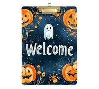 Nightmare Halloween Tree Crows Pumpkins Ghosts Acrylic padfolio clipboard Standard Letter A4 Size Acrylic Cute for Football Softball Coaching Gold 12x9in Tabla para escribir con Clip
