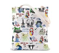 Nightmare Inspired Tote Bag Nightmare Skull Merch Jack and Sally Fans Gift Zero Ghost Dog Shoulder Bag (Nightmare Canvas)