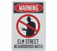 Nightmare On Elm Street Neighborhood Watch Metal Sign - Spooky Freddy Krueger Decoration for Movie Room or Halloween Decor