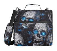 Nightmare Skull Blue Neon Eyes 1.5-Inch 3-Rings Zipper Binder with Handle Waterproof Zippered Portfolio for School