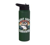 Nights Shift Worker Owl Drinking Coffee Vintage Sunset Stainless Steel Insulated Water Bottle