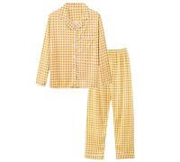 Nightshirts for Women Cotton Button Up Pyjamas for Women Plus Size Loungewear Sets UK Pyjamas Pjs Adult Pyjamas Size 16 Long Sleeve Homewear Sets Pajama Sets Button Down Pj Pants Set Sleepwear Yellow