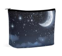 Nightsky Hanging Moon Makeup Bag, Portable PU Leather Cosmetic Bag with Zipper Pouch, Waterproof Travel Toiletry Bag for Women Men