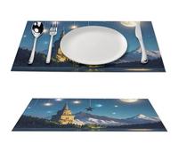 Nightsky Hanging Moon Placemats 12 X 17 Inch PVC Wipeable Table Mat Heat Stain Resistant Place Mat Indoor/Outdoor Waterproof Placemat Decoration for Kitchen Dining Table 1 PCS